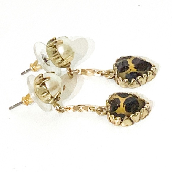 Betsey Johnson Leopard Heart & Pearl Drop Earrings - Picture 2 of 4